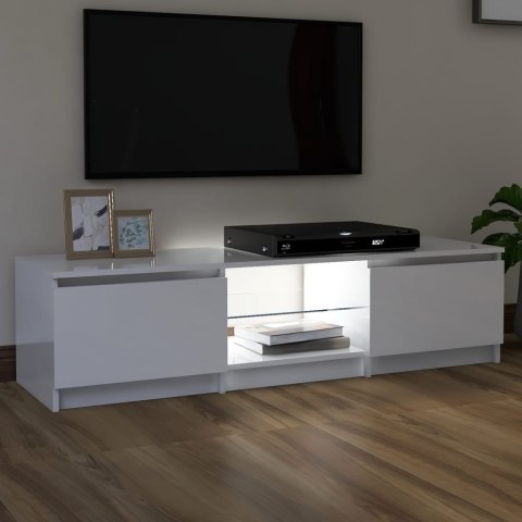  Szafka pod TV z LED, biała, wysoki połysk, 140x40x35,5 cm