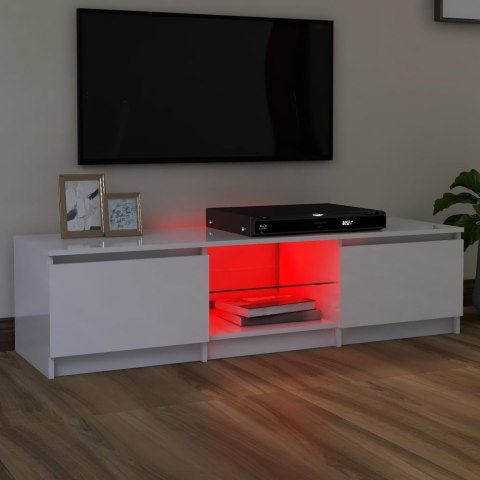  Szafka pod TV z LED, biała, wysoki połysk, 140x40x35,5 cm