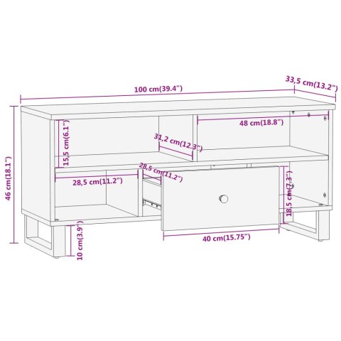  Szafka pod TV, brązowo-czarna 100x33,5x46 cm, lite drewno mango