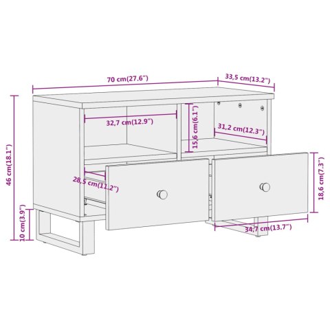  Szafka pod TV, brązowo-czarna 70x33,5x46 cm, lite drewno mango