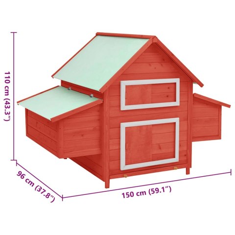  Klatka dla kurcząt, czerwono-biała, 152x96x110 cm, lita jodła