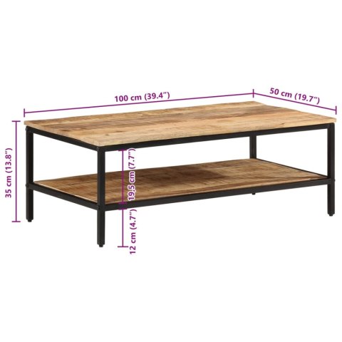  Stolik kawowy, 100x50x35 cm, surowe lite drewno mango