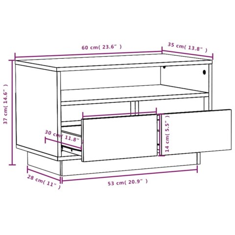  Szafka pod telewizor, szara, 60x35x37 cm, lite drewno sosnowe